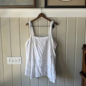 Free People White Eyelet Square-Neck Open Back Tank, Size XL